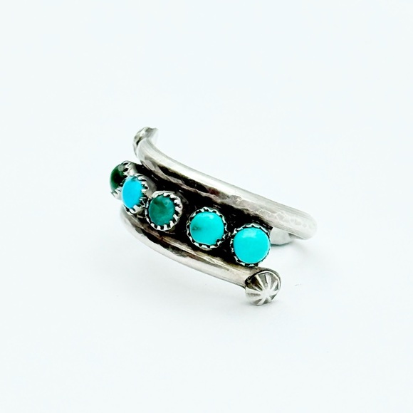 Vintage Turquoise Sterling Silver Ring - Native American 5-Stone Snake Eye - Picture 3 of 9